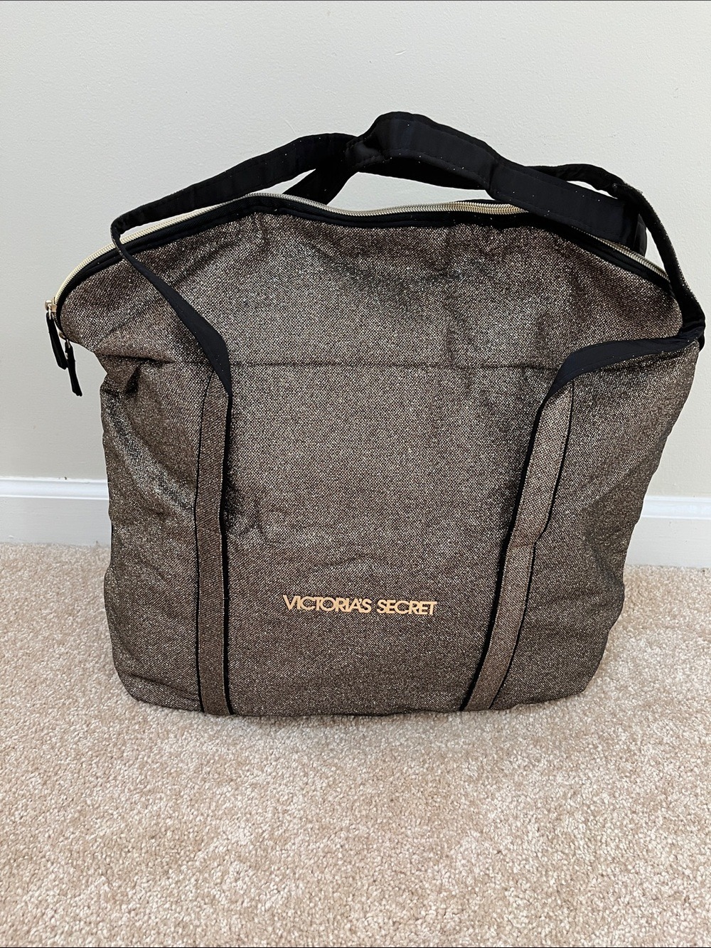 Victoria's Secret JUMBO Black and Gold Glitter Beach bag